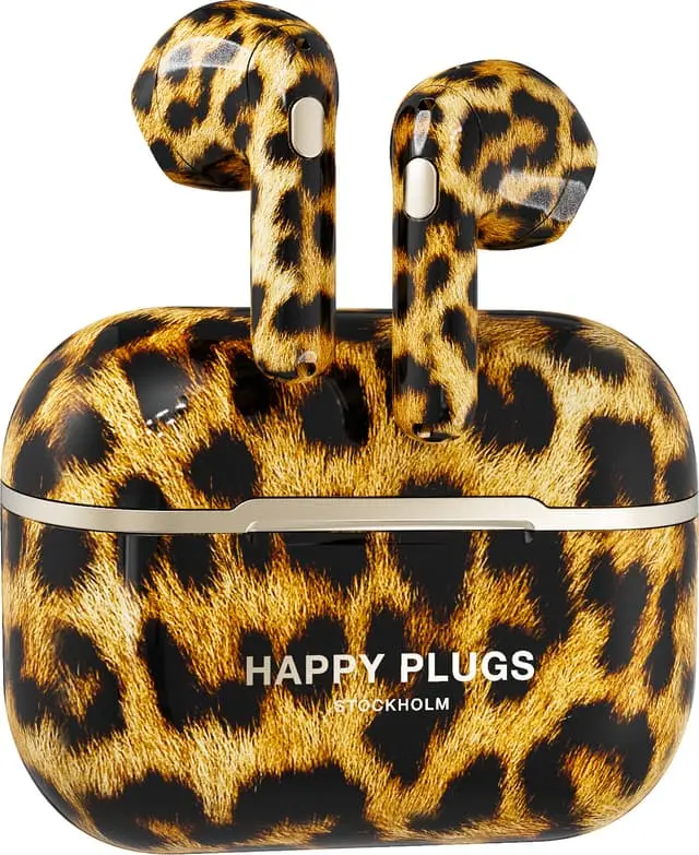 Happy Plugs Hope helt trådløse in-ear hodetelefoner (leopard)