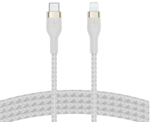 Belkin USB-C til Lightning flettet silikonkabel 3m (hvit)
