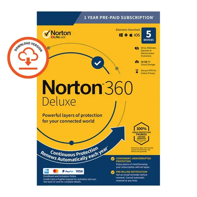 NORTON 360 DELUXE ND 50GB ND 1 USER 5 DEVICE - PC Windows,Mac OSX,iOS