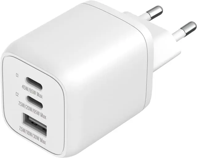 Sandstrøm 65W 3-port GaN PD vegglader (hvit)