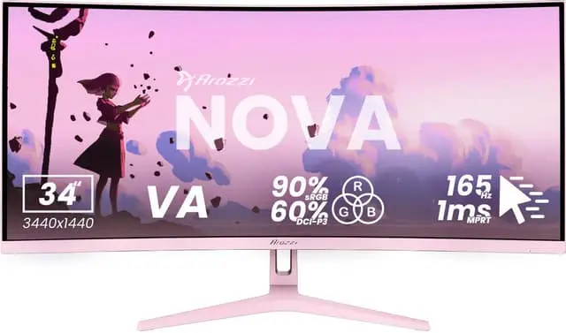 Arozzi Nova UWQHD | VA | 165 Hz | 34" gamingskjerm (rosa)