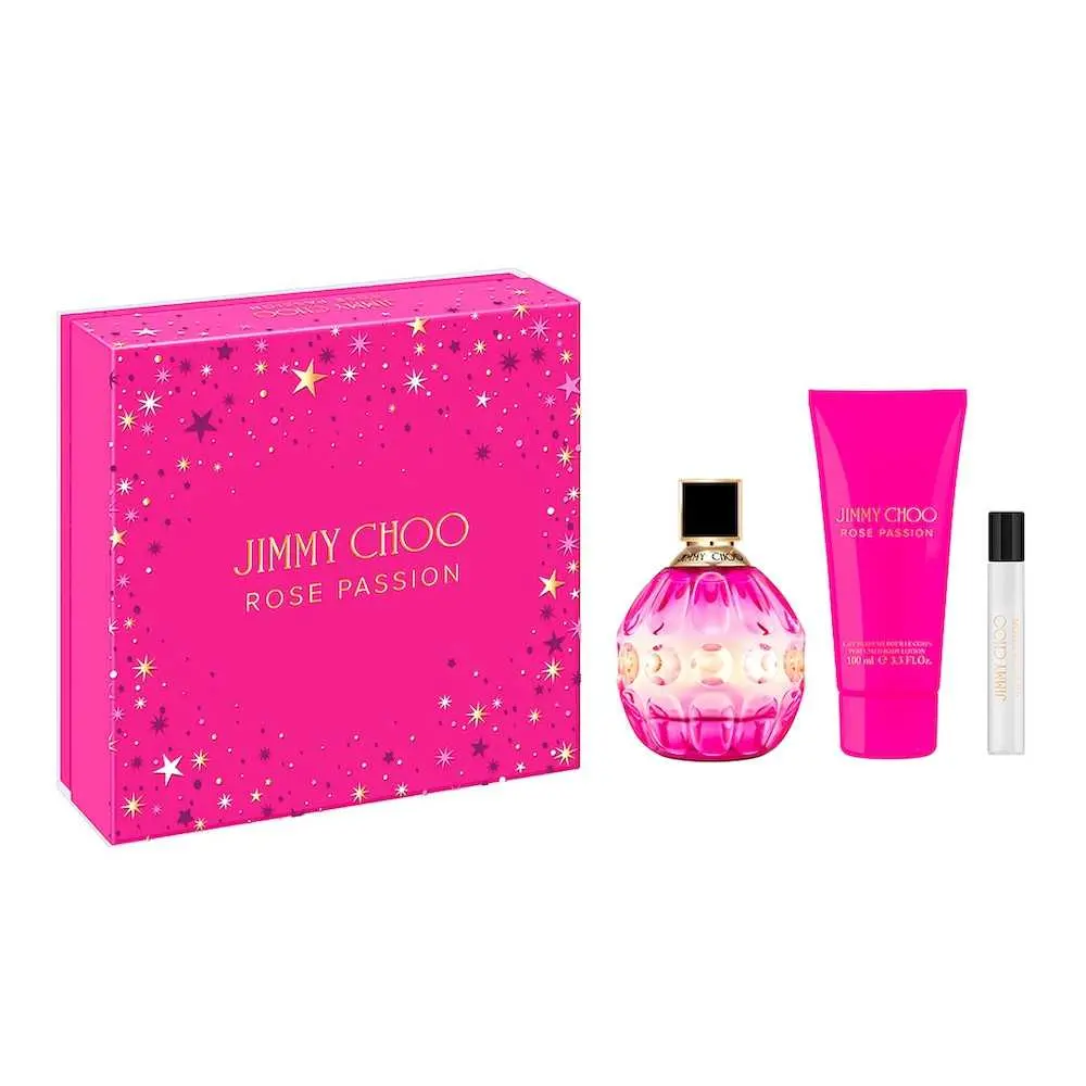 Set Jimmy Choo: Rose Passion, Eau De Parfum, da donna, 100 ml + Rose Passion, Eau De Parfum, da donna, 7,5 ml + Rose Passion, lozione per il corpo, 100 ml