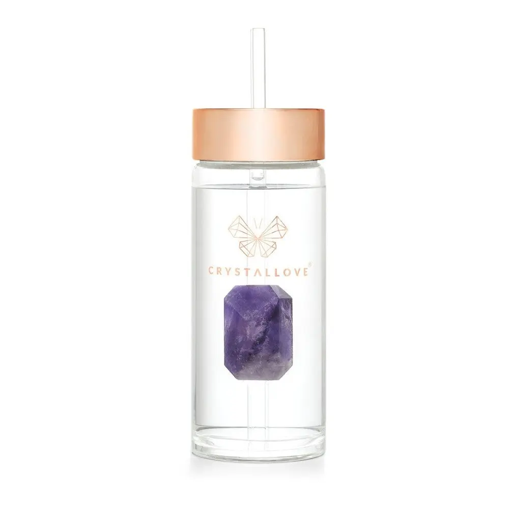 Crystallove Amethyst Straw Water Bottle 400 ml — Bottiglia Acqua