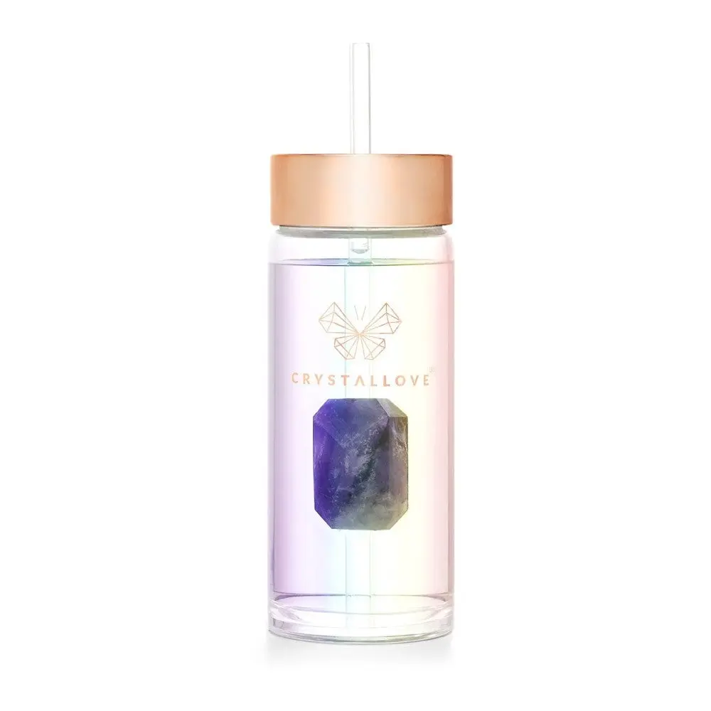 Crystallove Clear Quartz Straw Water Bottle 400 ml Bottiglia Acqua