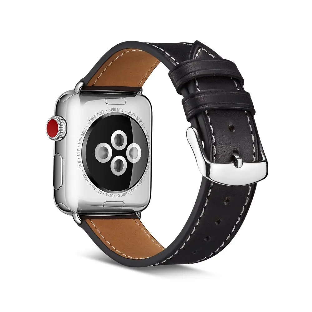 Apple Watch Series 4-6 44mm Reim i ekte skinn, Svart