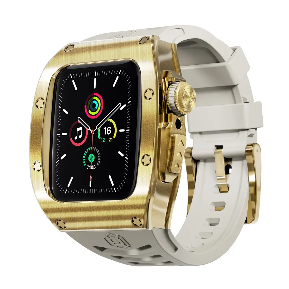 Apple Watch Series 9 45mm High Brushed Metal Deksel+Reim, Gold/White
