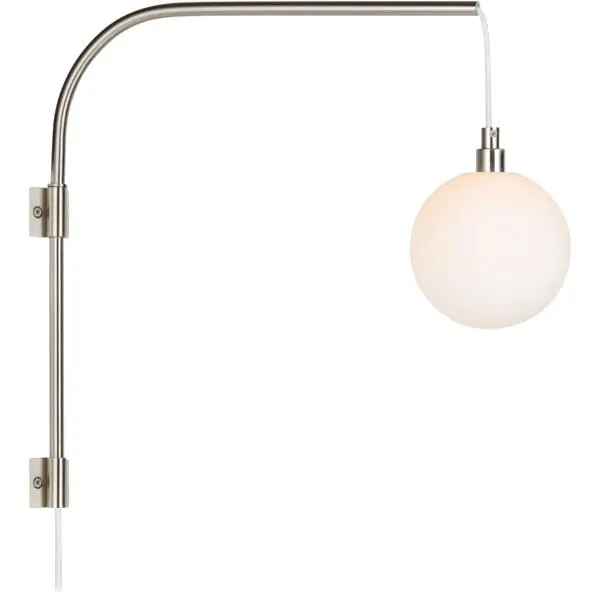 Vegglampe buddy 1l stål/opal