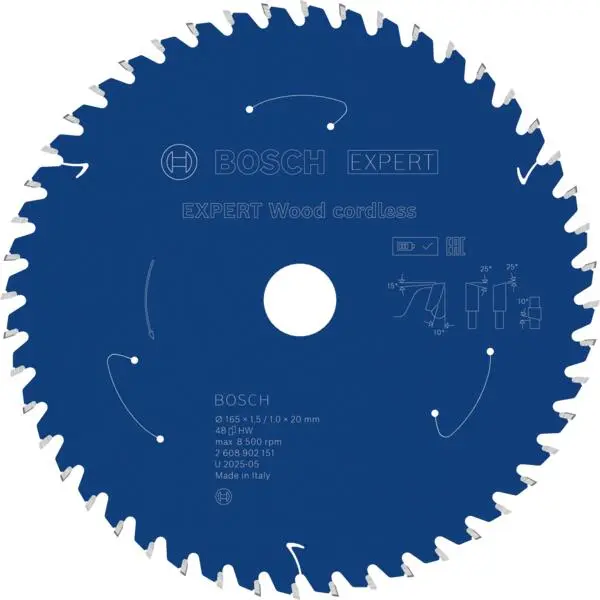 Sagblad 165x20x1,5 48t 10 grader wood cordless expert