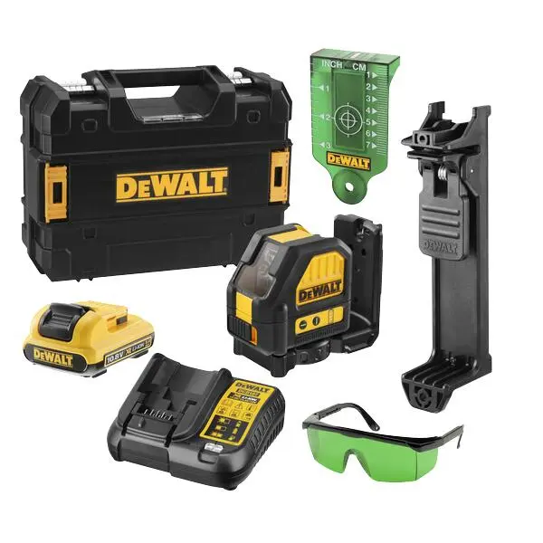 Krysslaser 10,8v grønn dce088d1g selvnivellerende inkl 10,8v 2ah batt