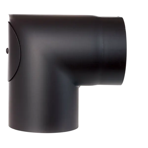 Røkrør kne ø125x90° m/luke sort lk varmebestandig sort lakk, 2mm