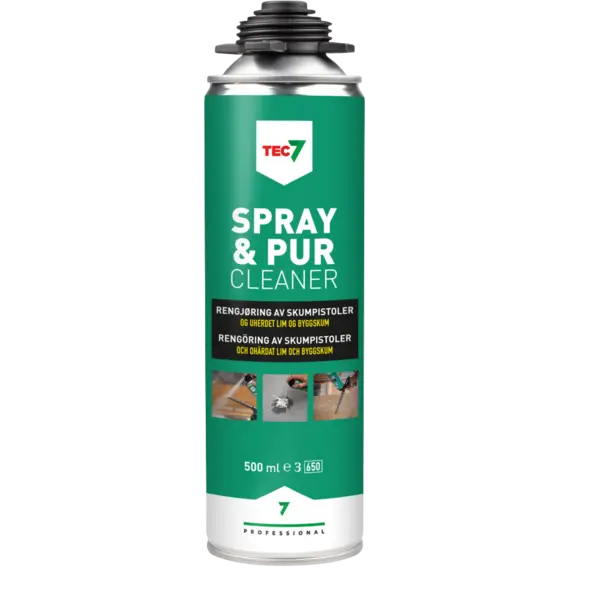Byggskumrens spray & pur cleaner rengjør både pistol og søl