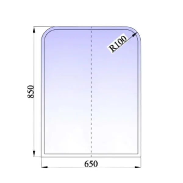 Gulvplate 650x850x6mm 6 mm herdet glass klart med fasett