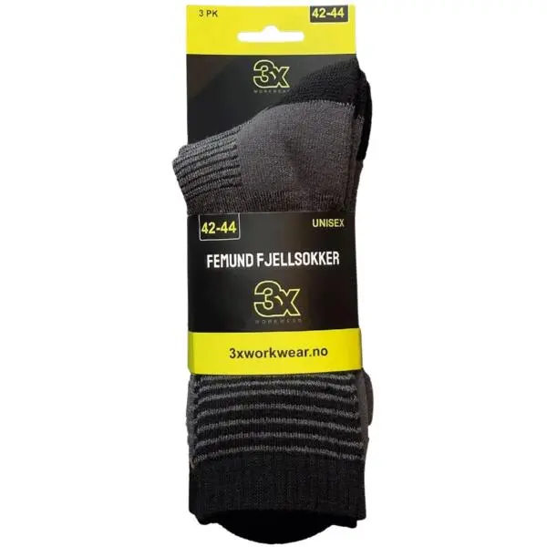 Fjellsokk femund koks sort 36-38 3pk ull/akryl/pol/elastan