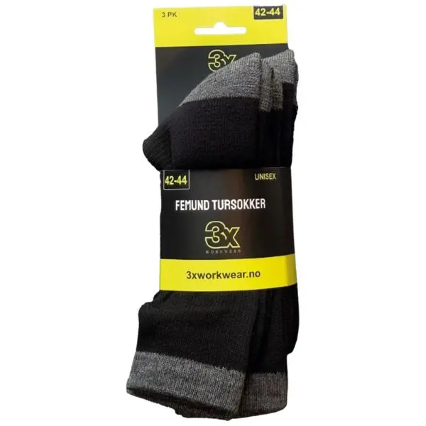 Tursokk femund sort koks 42-44 3pk ull/akryl/pol/elastan