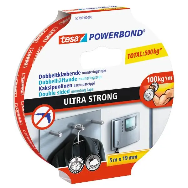 Tape dobbeltsidig 5mx19mm ultra strong powerbond