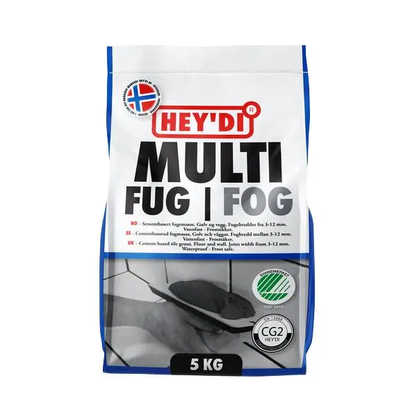 Fugemasse heydi multifug grå 5kg max fugebredde 3-12 mm