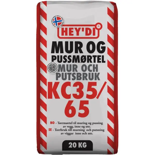 Mur og pussmørtel. kc35/65 20kg tørrmørtel, plastsekk
