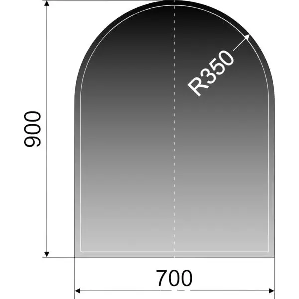 Gulvplate 700x900x6mm fasett 6 mm herdet glass sotet halvrund
