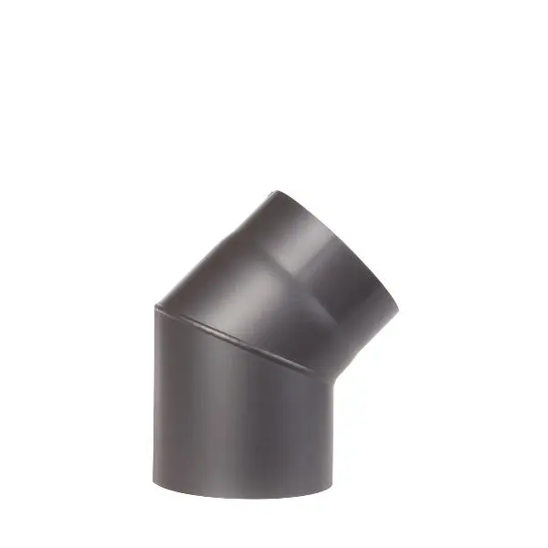 Røkrør kne kort ø150x45° sort emalje uten luke