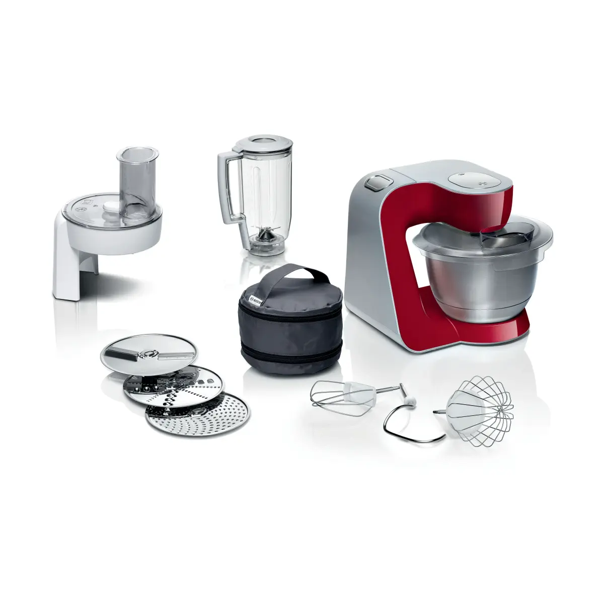 Bosch Serie 4 MUM 5 kjøkkenmaskin 1000W, Rød-sølv