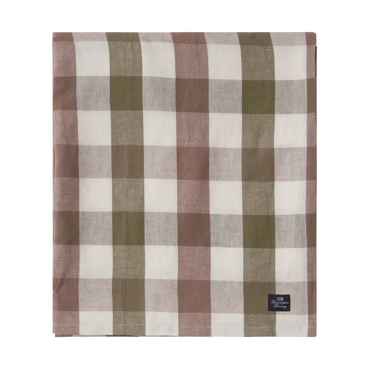 Checked Cotton Linen duk 180x180 cm, Olive
