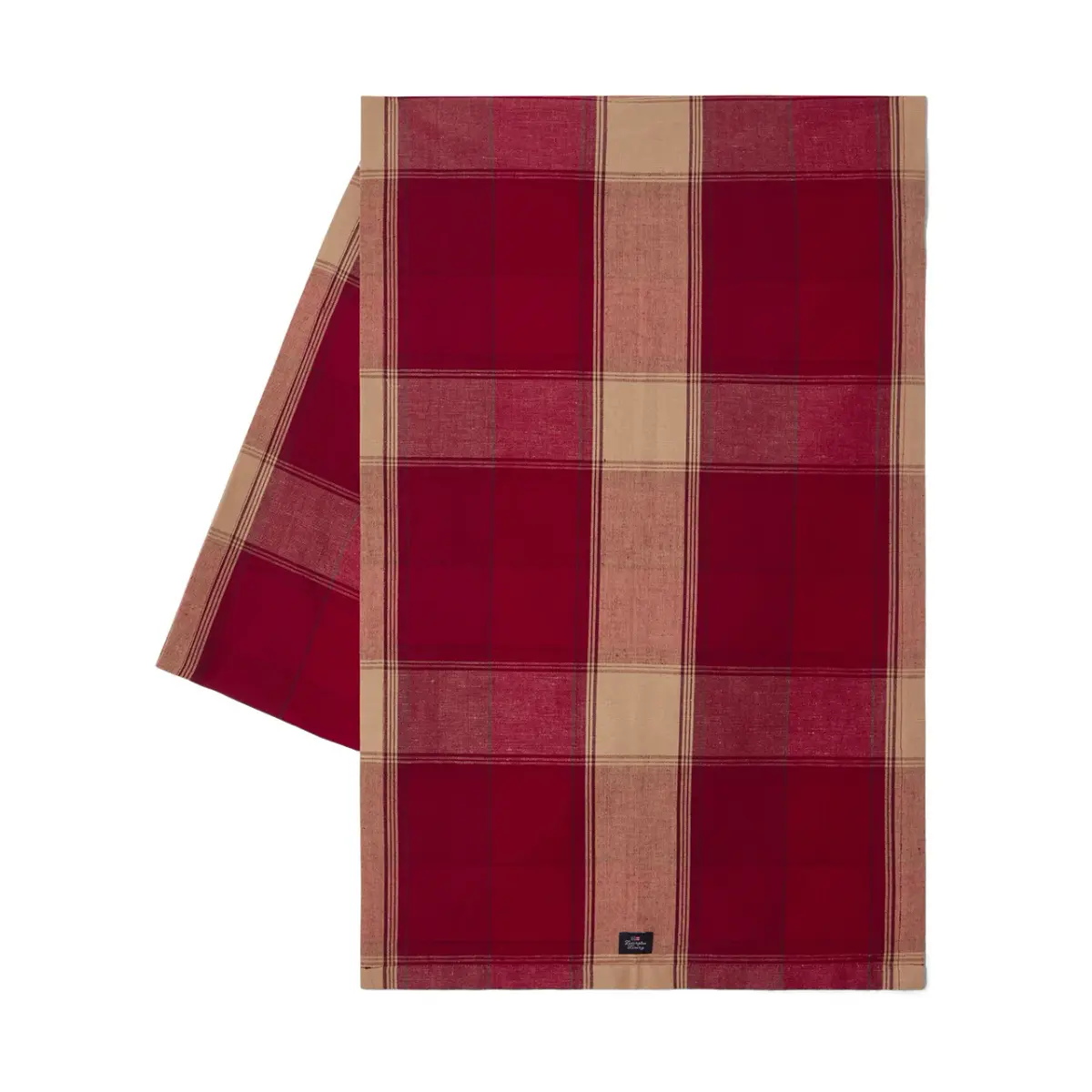 Checked Linen-Cotton bordsløper 50x250 cm, Rød-beige