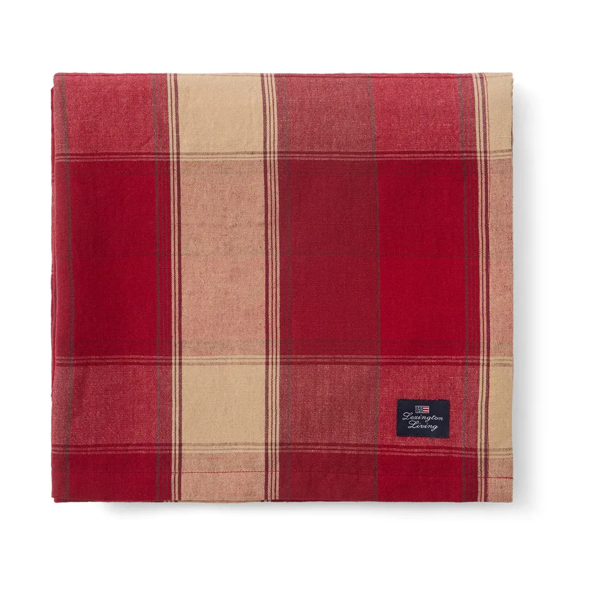 Checked Linen-Cotton duk 150x350 cm, Rød-beige