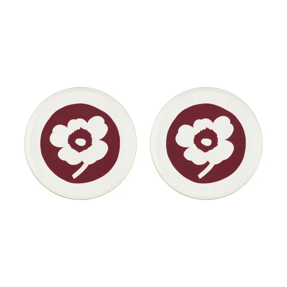 Oiva Unikko tallerken Ø25 cm 2-pack, White-darl cherry-brown