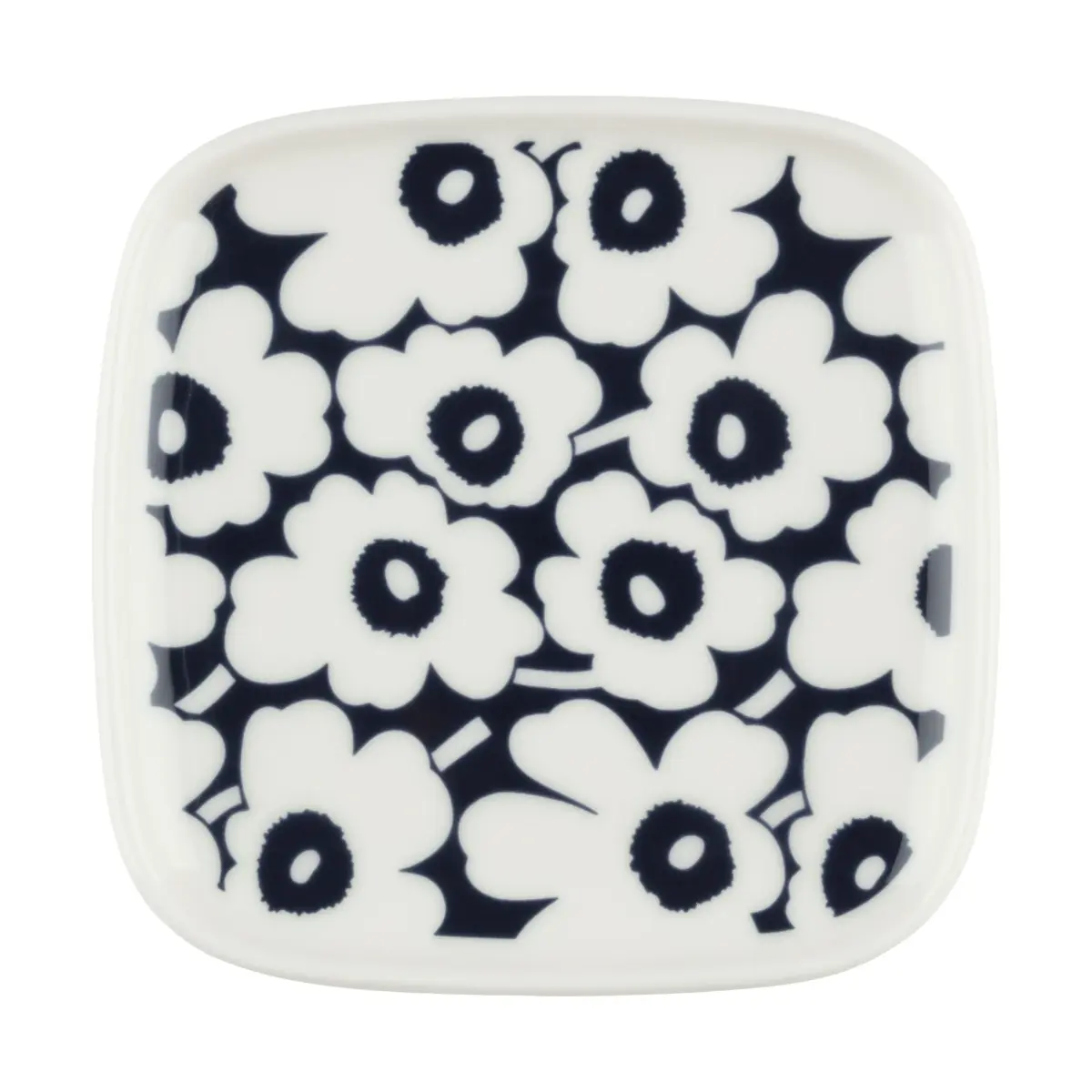Pikkuinen Unikko asjett 10x10 cm, Dark blue-white