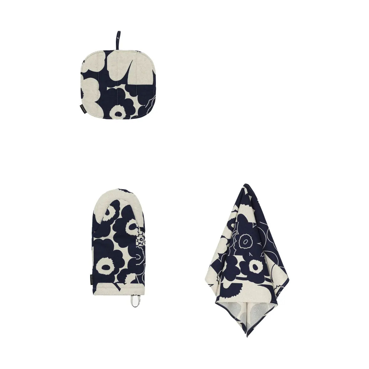 Unikko Kollaasi kjøkkentekstiler, 3 deler, Linen-dark blue