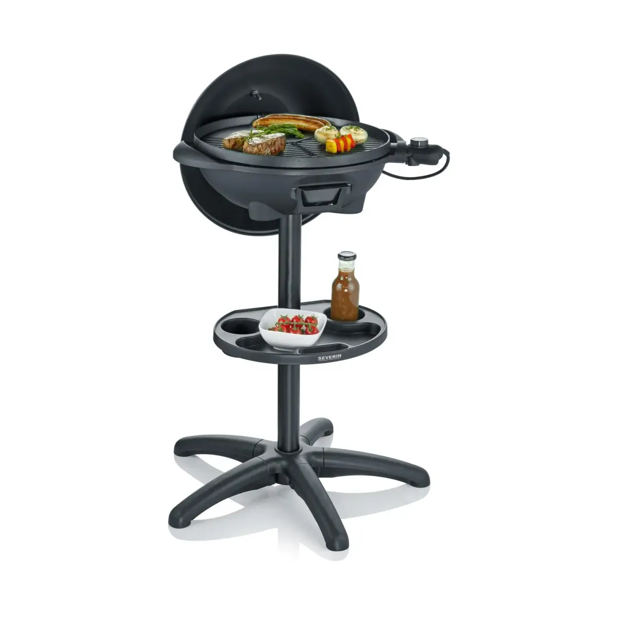 Severin PG 8541 elektrisk kullgrill med stativ og lokk, Svart