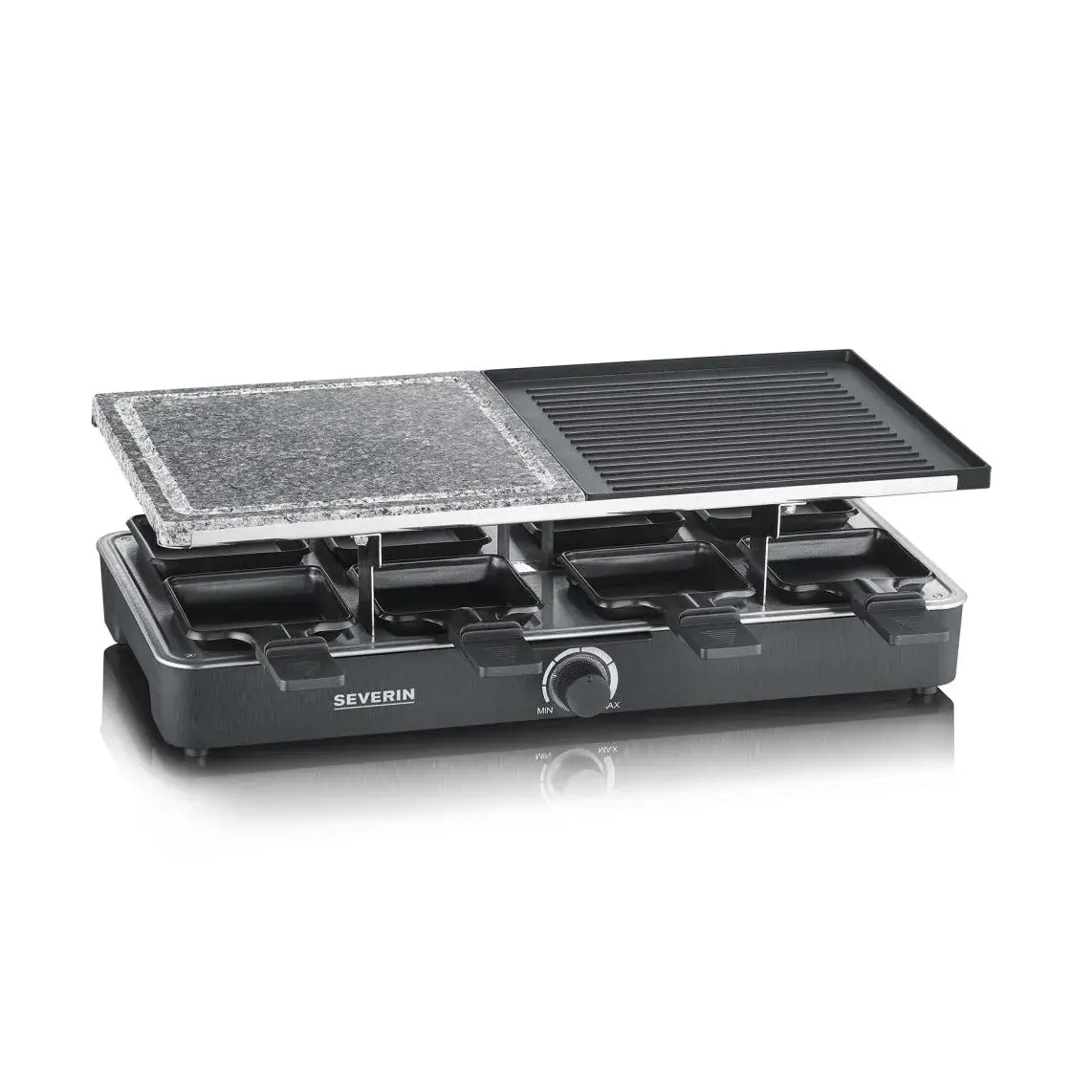 Severin RG 2376 raclette kombi grill/stein 8 panner, Svart