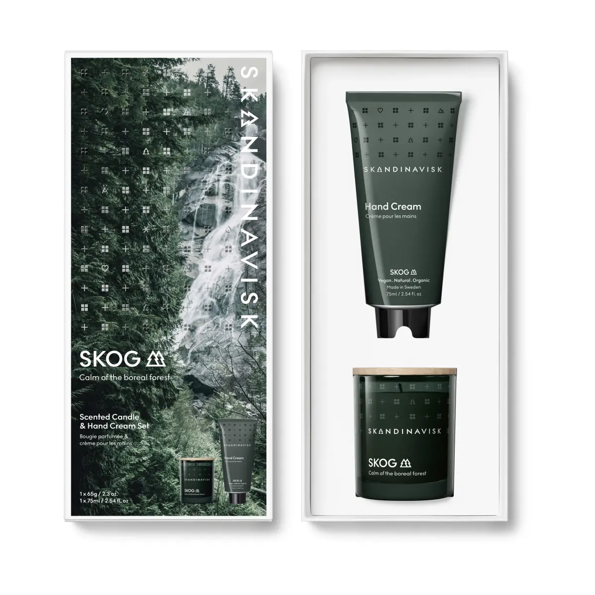 SKOG duftlys & håndkrem, 65 g + 75 ml