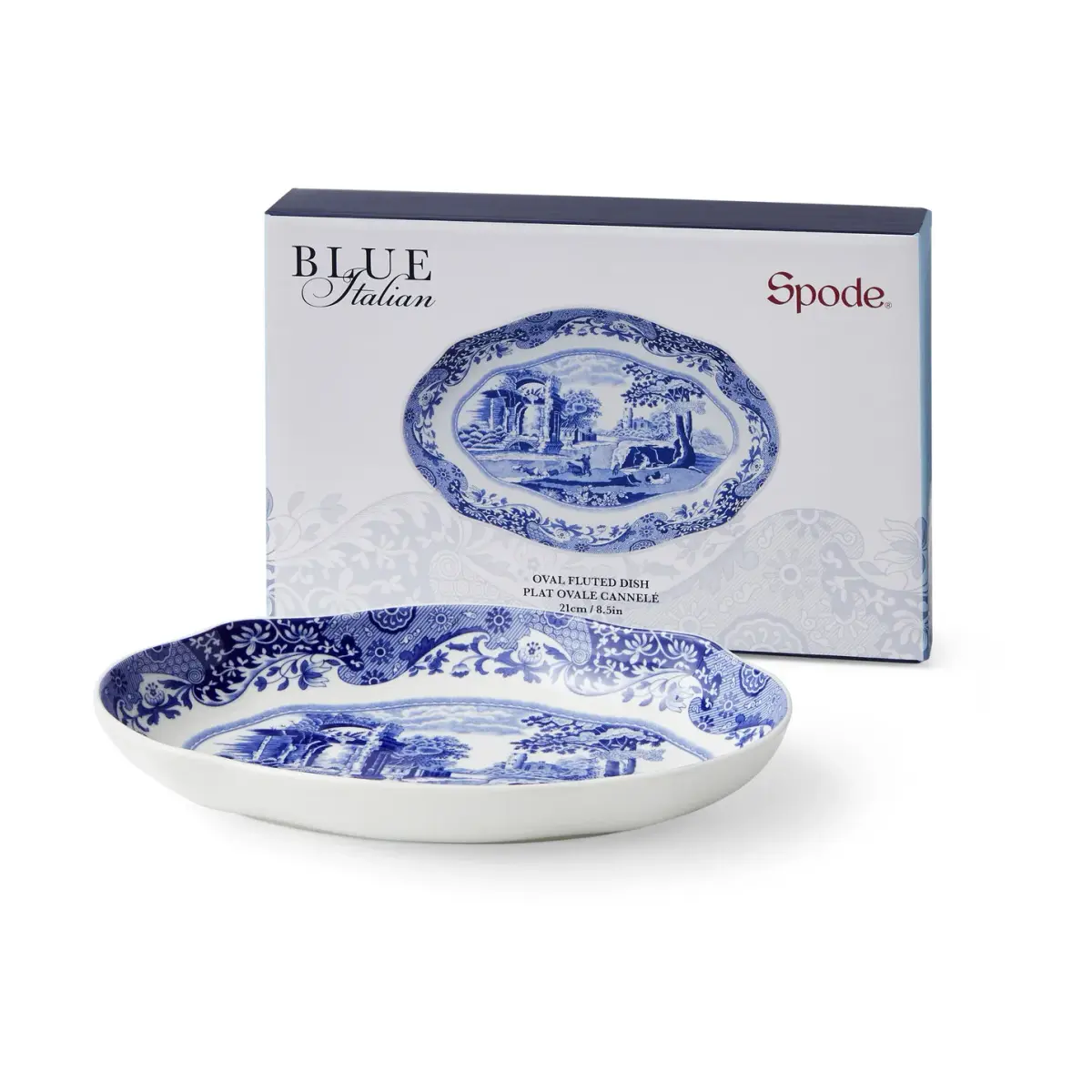 Blå Italiensk fet oval 14x21 cm, Blå-hvit
