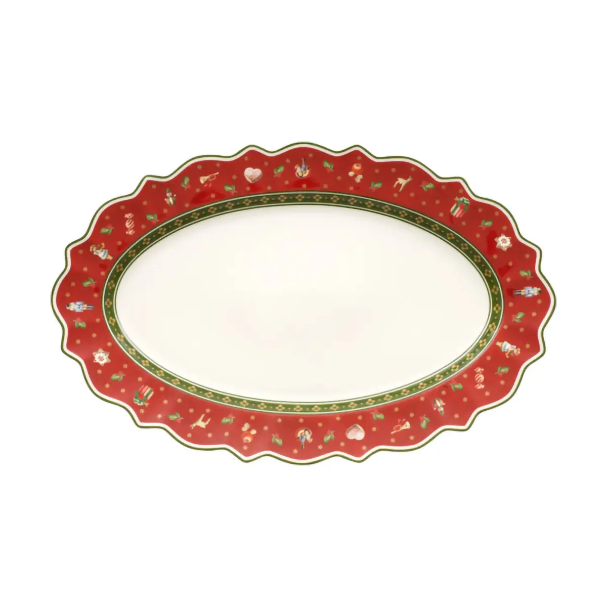 Toy's Delight serveringsfat oval 31x50 cm, Hvit-rød