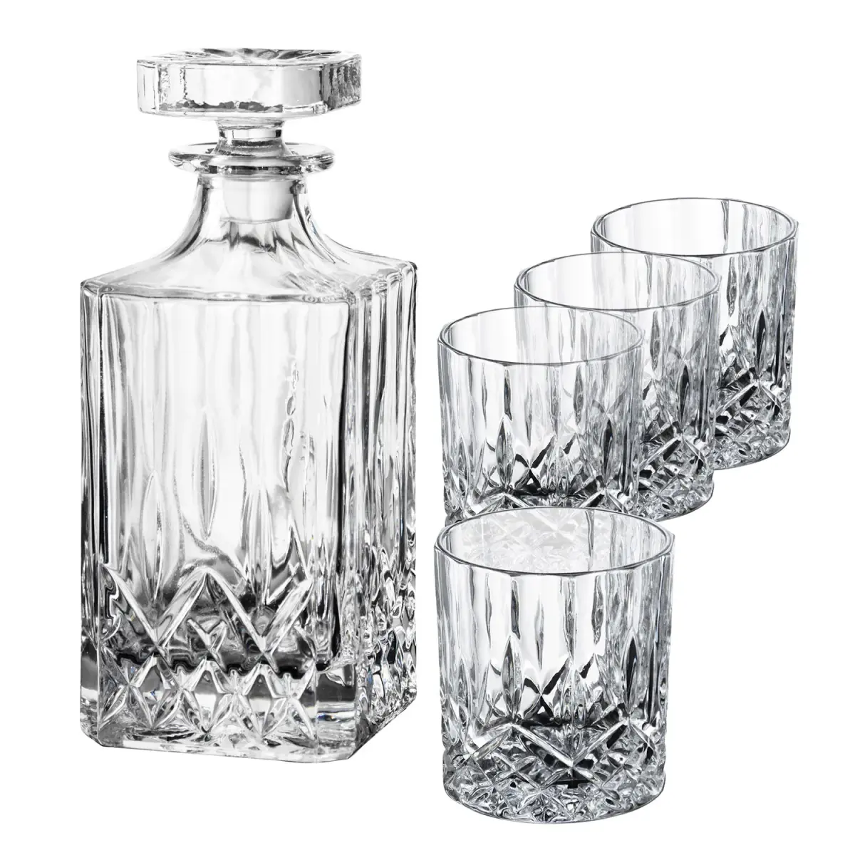Harvey whiskeysett karaffel og 4 stk whiskeyglass, Glass