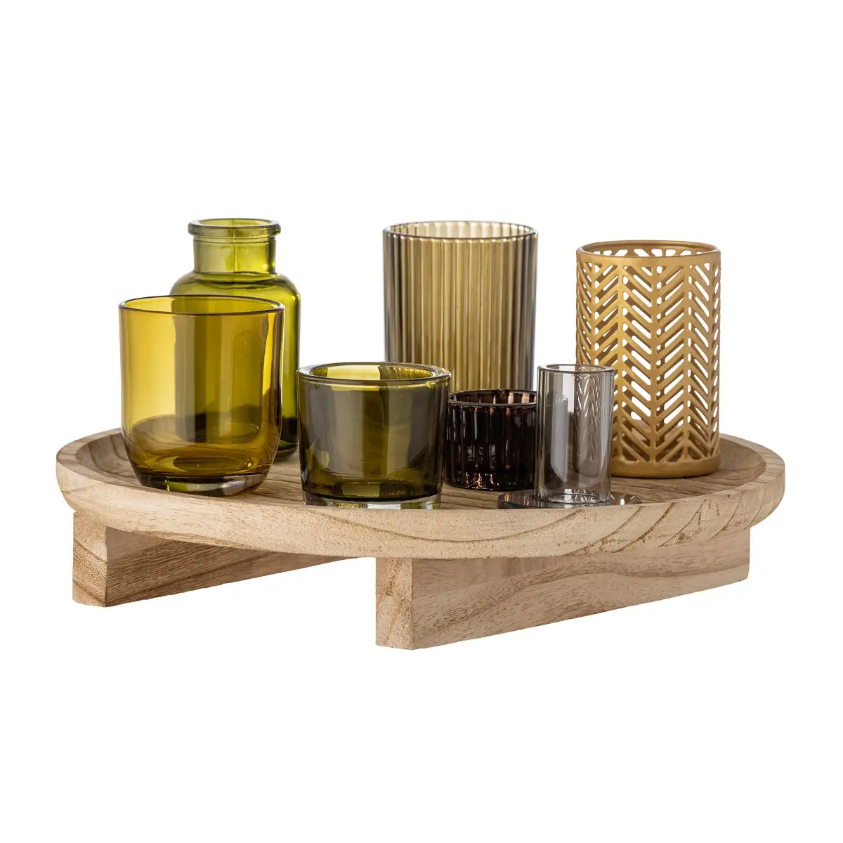 Sanga brett med telysholdere 8 deler, Natur-multi