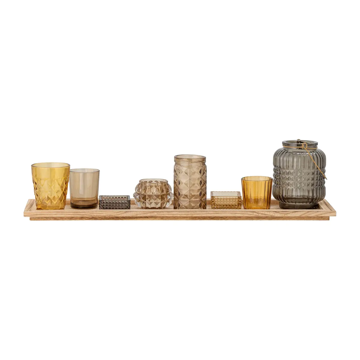 Sanga brett med telysholdere 9 deler, Brown