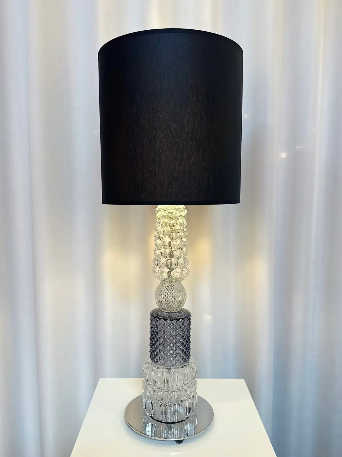 Mini Vintage bordlampe 70 cm glass/Chintz svart, Svart