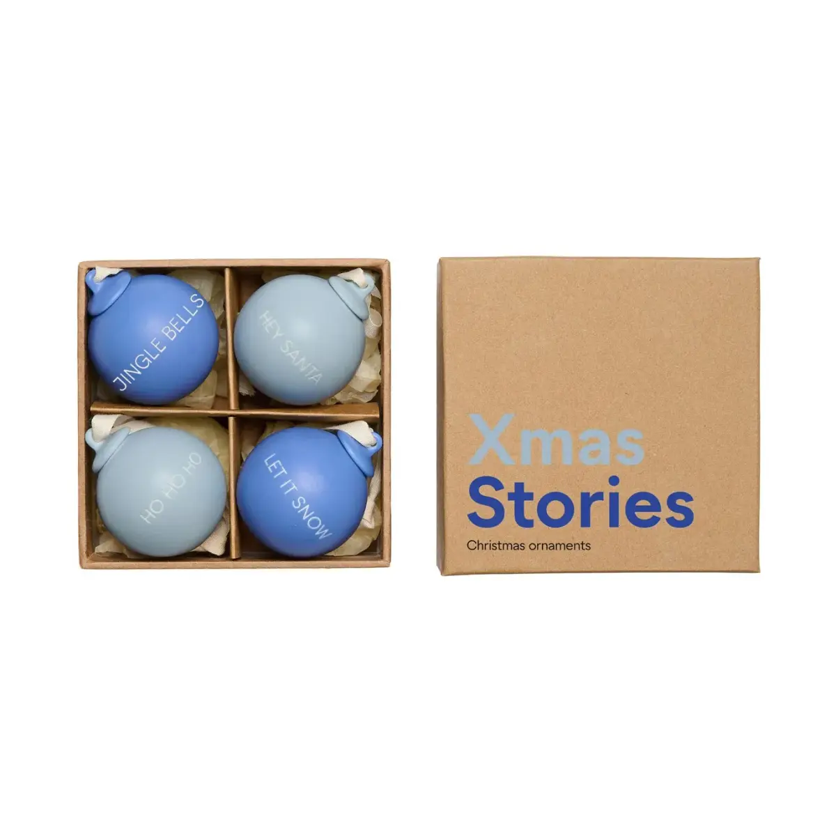 XMAS Stories juletrekule Ø4 cm 4-pakning, Cobalt blue-light blue