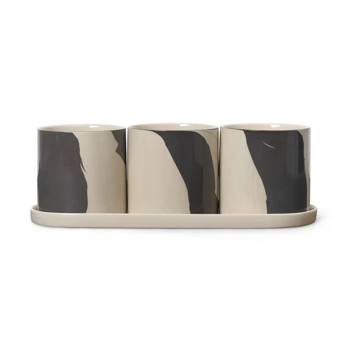 Inlay urtekrukke med fat 4 deler, Sand-brown