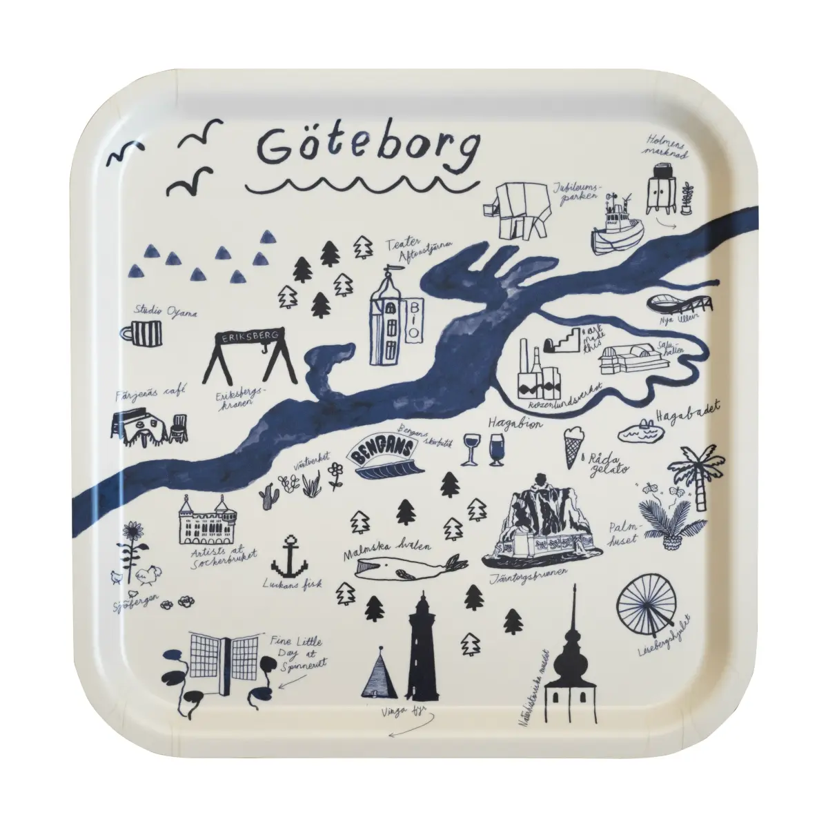 Gothenburg brett 32 x 32 cm, White-Blue
