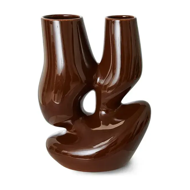 Ceramic organic vase large 25 cm, Espresso
