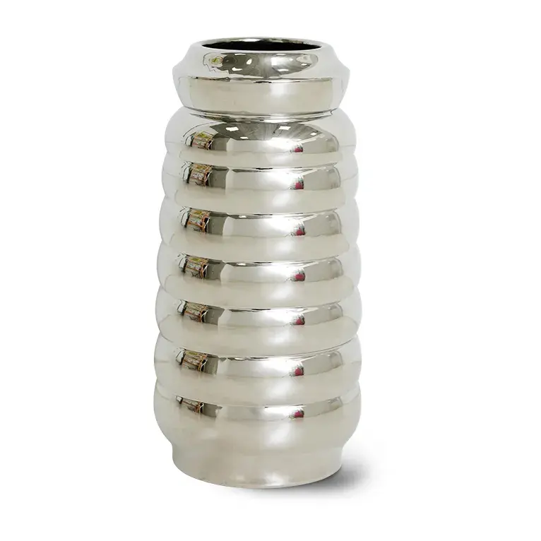 Ceramic ribble vase 28,9 cm, Chrome