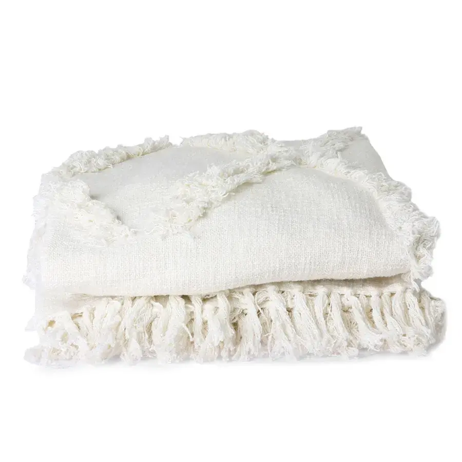 Fringe sengeteppe 270x270 cm bomull, Hvit