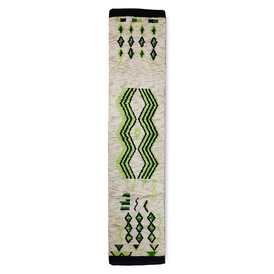 Håndknyttet Gangteppe 80x370 cm ull, Neongrønn