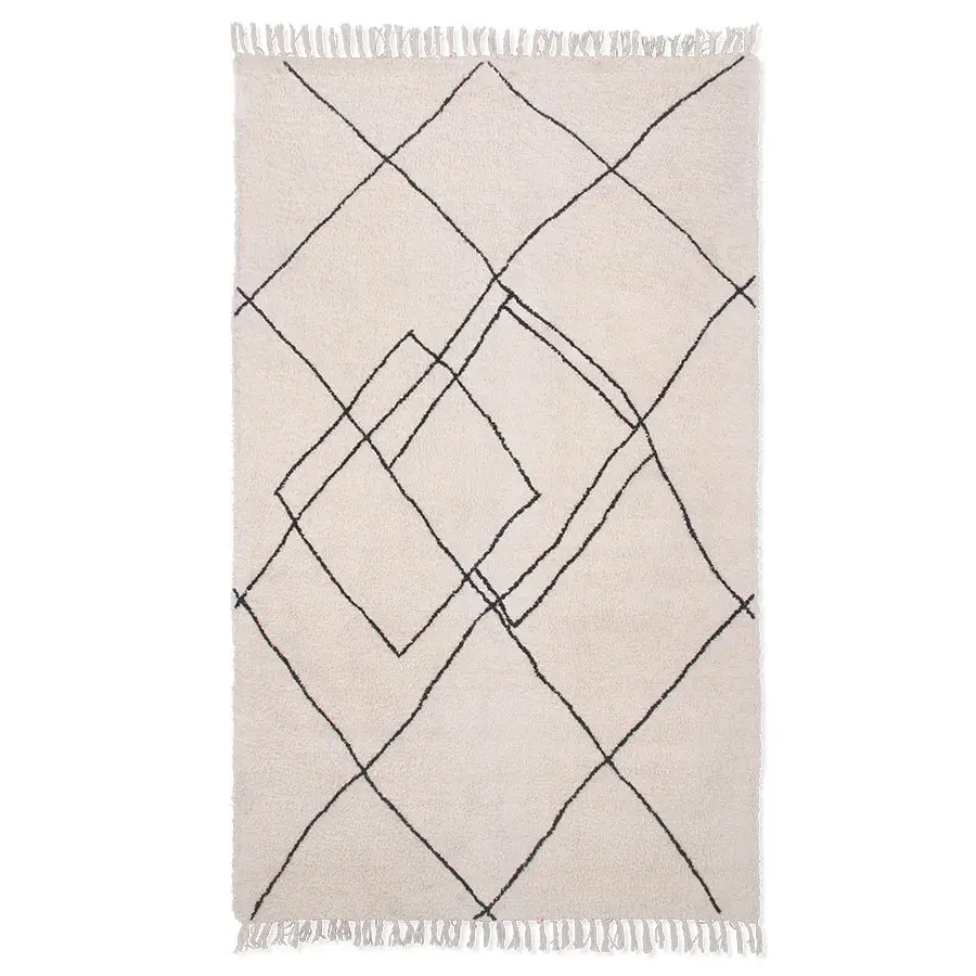 Håndvevd teppe 150x240 cm, Zigzag svart-hvit