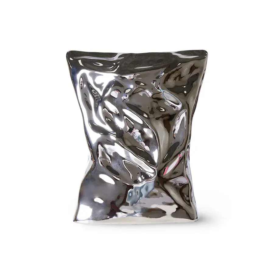 HK Objects Vase "Bag of Crisps" 26x9 cm, Krom
