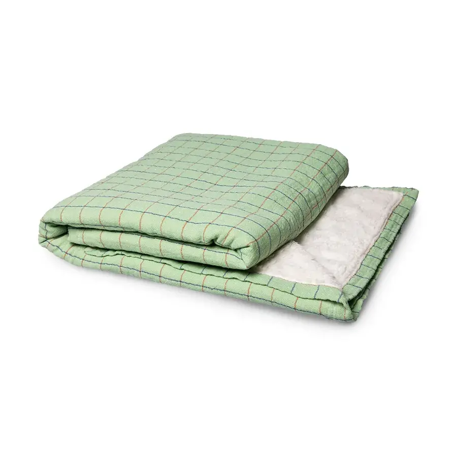 Sherpa teppe Rutete 130x170 cm bomull, Grønn