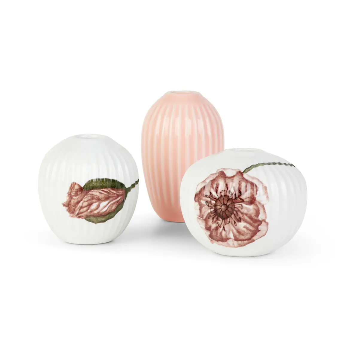 Hammershøi Poppy vase miniatyr 3 deler, Hvit-dekor